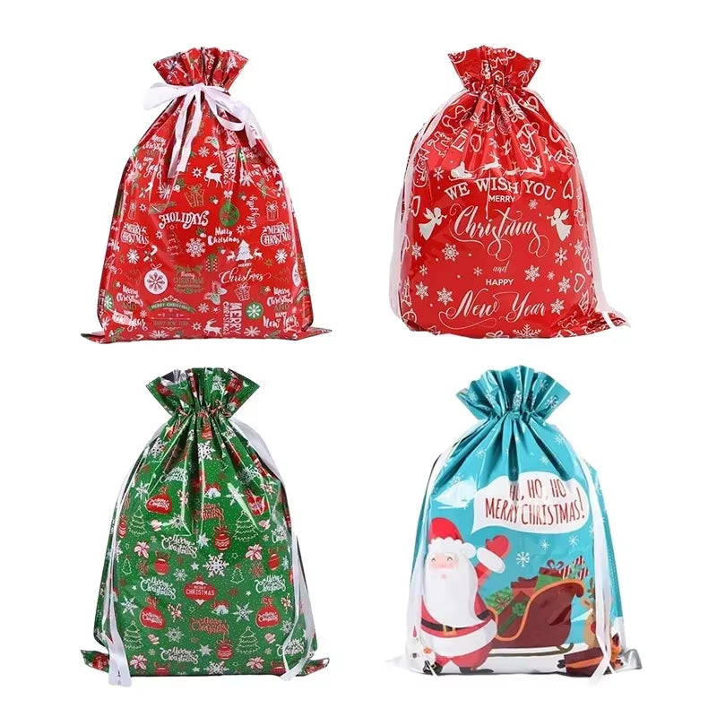 Christmas Gift Bags 5PCS Stand up Drawstring Foil Gift Wrapping Sacks Pouches for Xmas Presents Party Favor Decoration Supplies